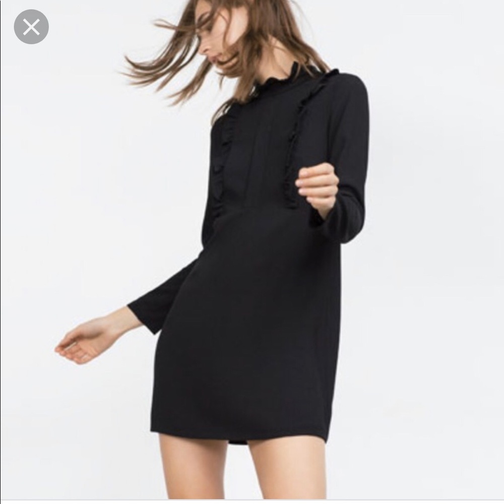 Zara Black Ruffle Shift Dress